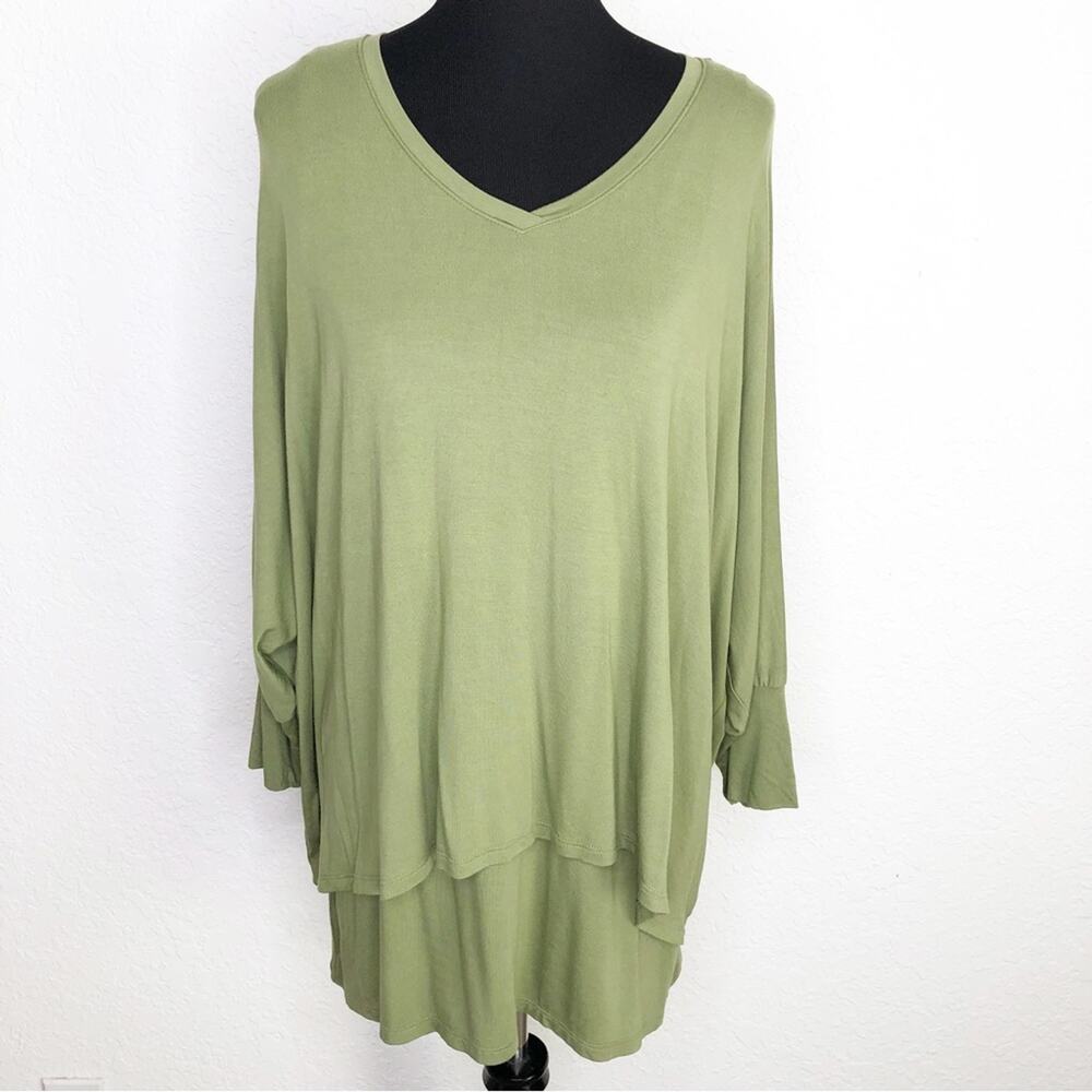 Soft Surroundings olive green layered jersey‎ knit tunic top size Extra Large XL